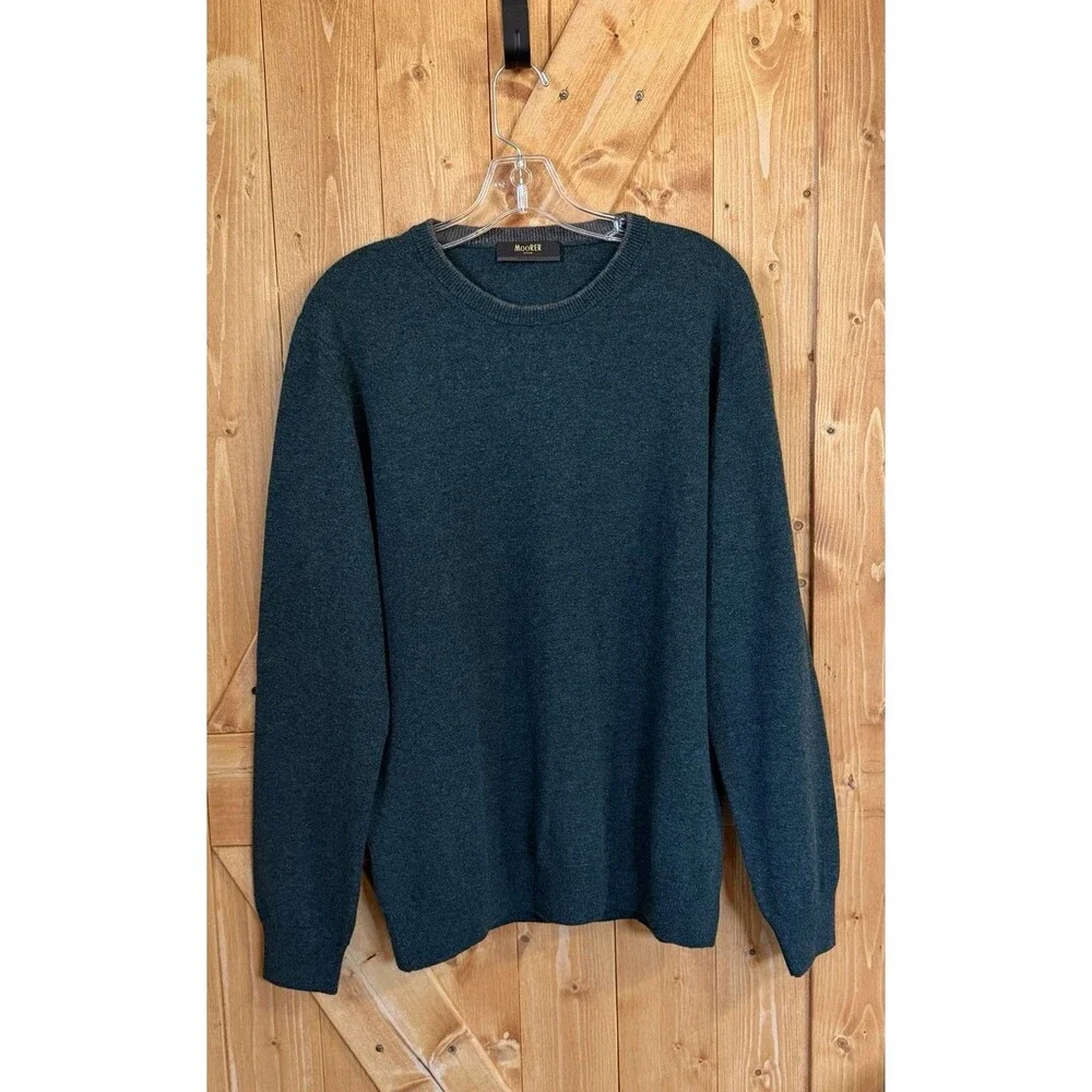 MooRER Loro Piana Cashmere Sweater Mens 54 Large Green Crewneck Italy Luxury